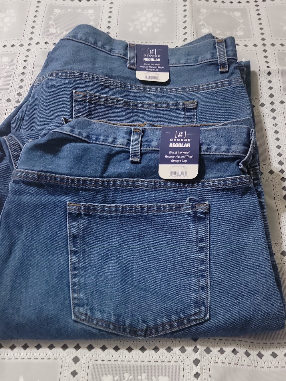 2 Pair George Straight Leg Mens Jeans in Blue Denim Size 48x30